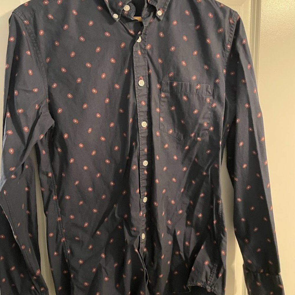 J CREW Slim Secret Wash Shirt In Foulard Print Navy & Red Size Small S - USED